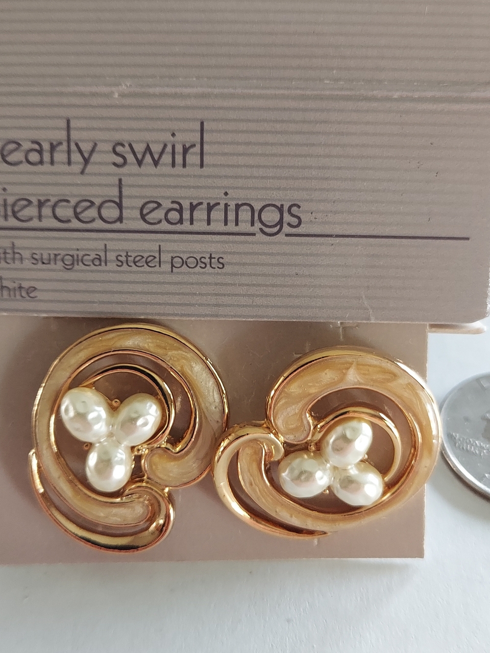 Avon Gold-Tone Swirl Earrings with Cream Pearls